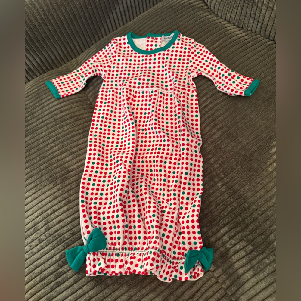 NEVER WORN Polka Dot Newborn Gown with red and green accents